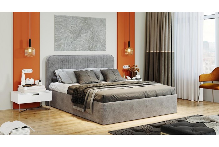 Кровать с ПМ «Тиффани» 1600 Тип 1 (с подъемным механизмом) Микровелюр Wellmart Silver