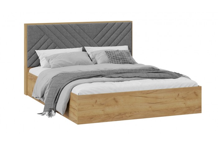 Кровать без ПМ «Хилтон» 1600 Тип 1 (без подъемного механизма) Дуб Крафт золотой, Велюр Серый