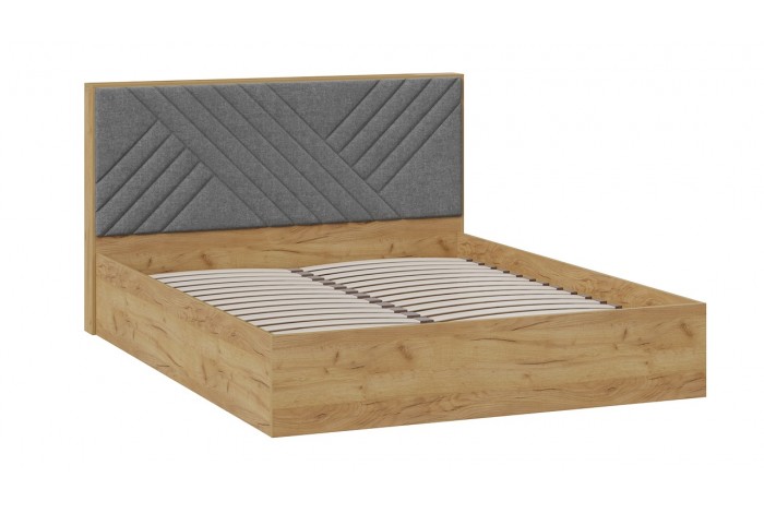 Кровать без ПМ «Хилтон» 1600 Тип 1 (без подъемного механизма) Дуб Крафт золотой, Велюр Серый