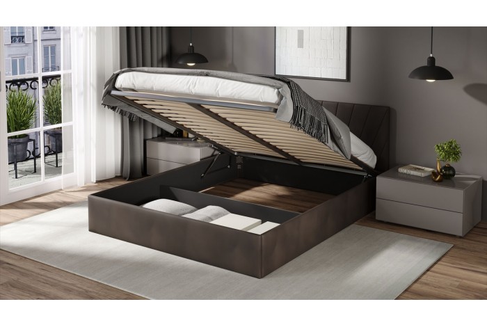 Кровать с ПМ «Эвори» 1800 Тип 1 (с подъемным механизмом и заглушиной) Велюр Confetti Stone