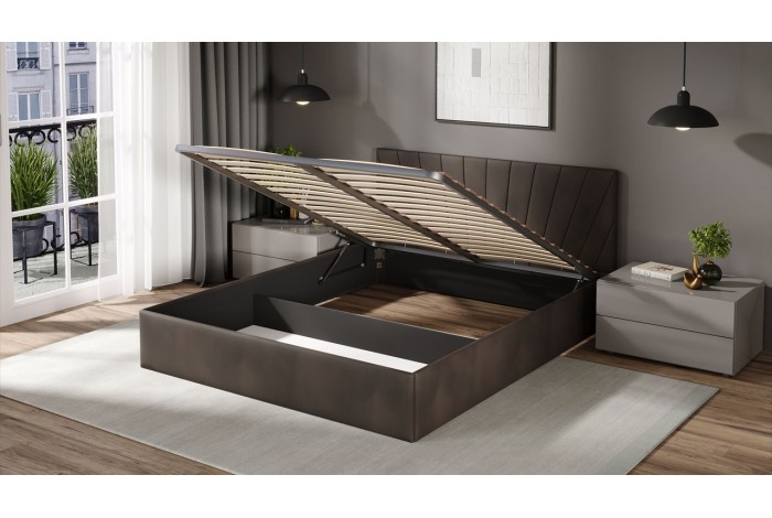 Кровать с ПМ «Эвори» 1800 Тип 1 (с подъемным механизмом и заглушиной) Велюр Confetti Stone