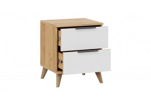 Тумба прикроватная Джоли с опорами Бук матовый, Дуб Крафт золотой, Белый матовый