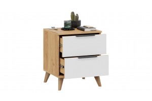 Тумба прикроватная Джоли с опорами Бук матовый, Дуб Крафт золотой, Белый матовый