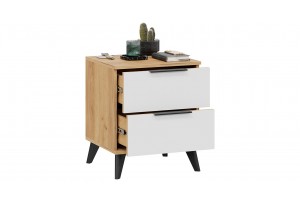 Тумба прикроватная Джоли с опорами Черный матовый, Дуб Крафт золотой, Белый матовый