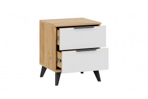 Тумба прикроватная Джоли с опорами Черный матовый, Дуб Крафт золотой, Белый матовый