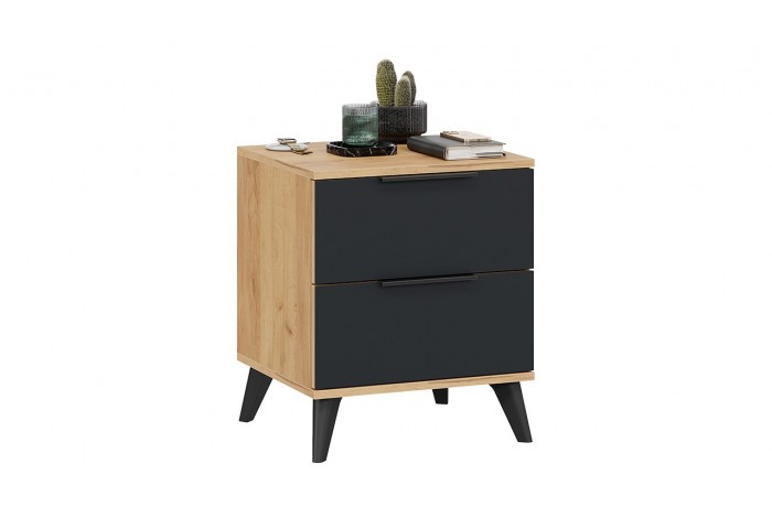 Тумба прикроватная «Джоли» с опорами Черный матовый, Дуб Крафт золотой, Графит  матовый