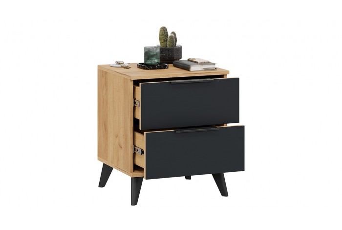 Тумба прикроватная «Джоли» с опорами Черный матовый, Дуб Крафт золотой, Графит  матовый