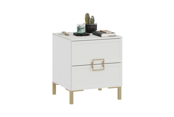 Тумба прикроватная «Стелла» с опорами Золото розовое, Белый холст, Белый Жемчуг