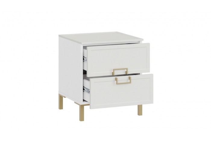 Тумба прикроватная «Стелла» с опорами Золото розовое, Белый холст, Белый Жемчуг