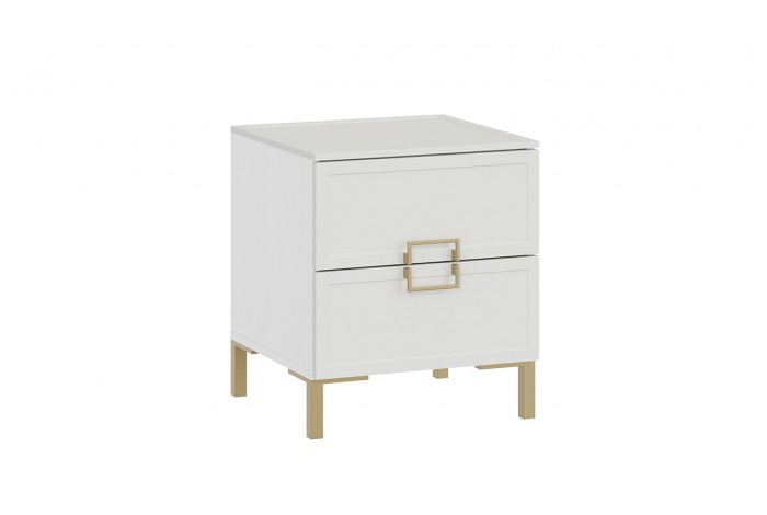 Тумба прикроватная «Стелла» с опорами Золото розовое, Белый холст, Белый Жемчуг