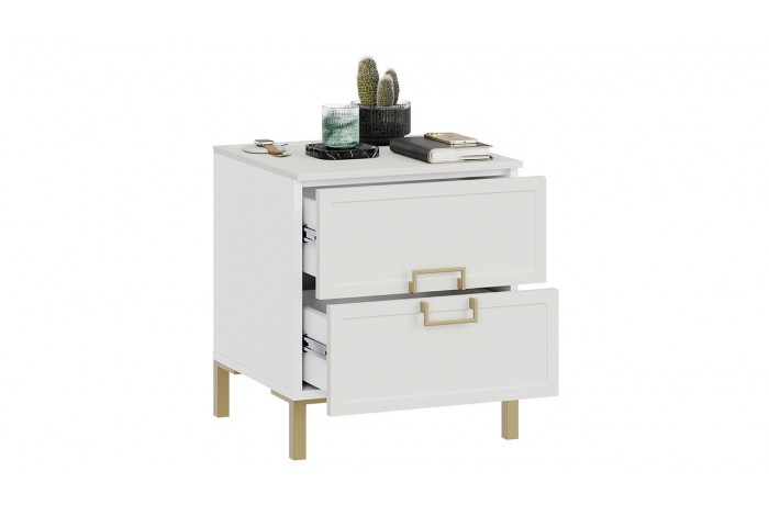 Тумба прикроватная «Стелла» с опорами Золото розовое, Белый холст, Белый Жемчуг