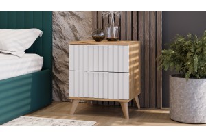 Тумба прикроватная Хилтон с опорами Бук матовый, Дуб Крафт золотой, Белый матовый