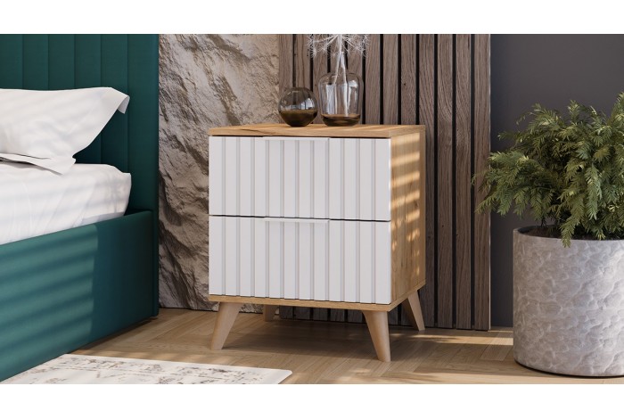 Тумба прикроватная «Хилтон» с опорами Бук матовый, Дуб Крафт золотой, Белый матовый