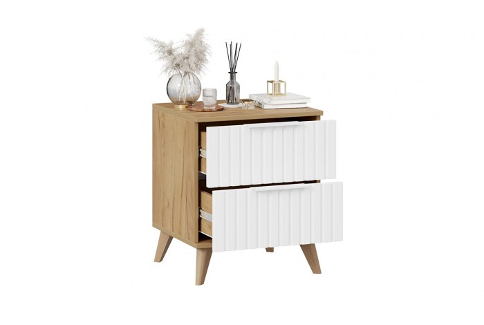 Тумба прикроватная «Хилтон» с опорами Бук матовый, Дуб Крафт золотой, Белый матовый