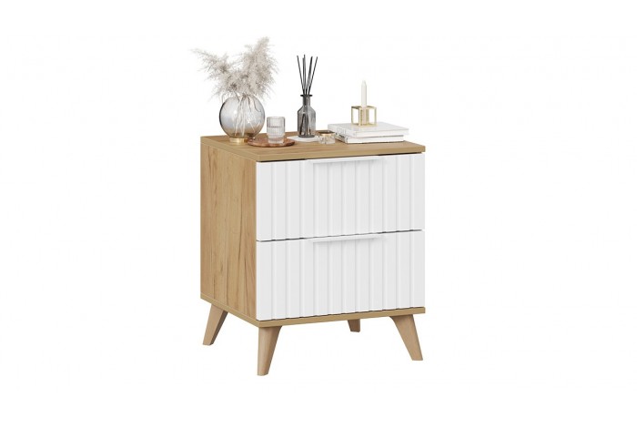 Тумба прикроватная «Хилтон» с опорами Бук матовый, Дуб Крафт золотой, Белый матовый