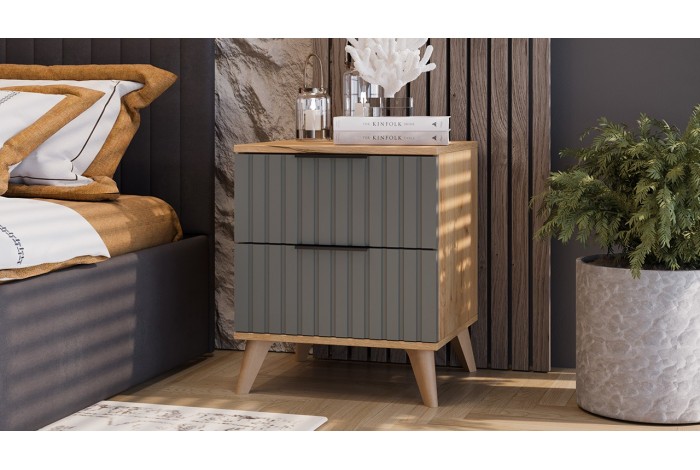 Тумба прикроватная «Хилтон» с опорами Бук матовый, Дуб Крафт золотой, Графит матовый