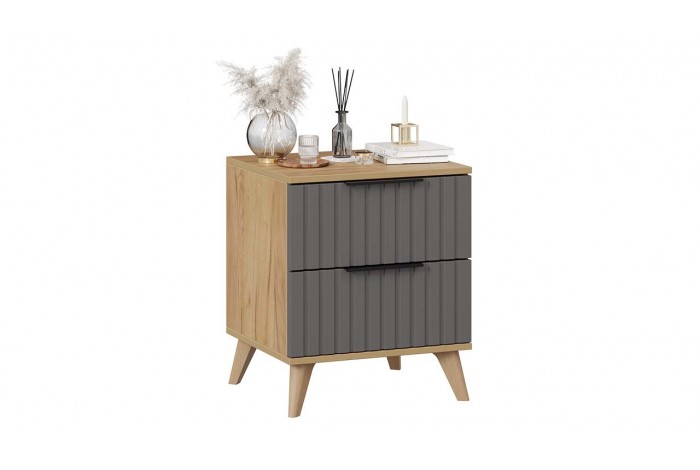 Тумба прикроватная «Хилтон» с опорами Бук матовый, Дуб Крафт золотой, Графит матовый