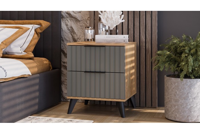 Тумба прикроватная «Хилтон» с опорами Черный матовый, Дуб Крафт золотой, Графит матовый