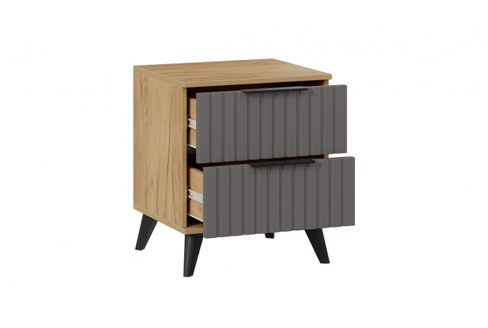 Тумба прикроватная «Хилтон» с опорами Черный матовый, Дуб Крафт золотой, Графит матовый