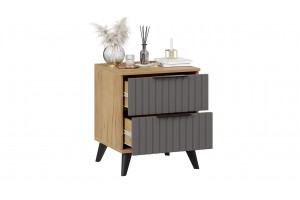 Тумба прикроватная Хилтон с опорами Черный матовый, Дуб Крафт золотой, Графит матовый