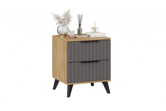 Тумба прикроватная «Хилтон» с опорами Черный матовый, Дуб Крафт золотой, Графит матовый
