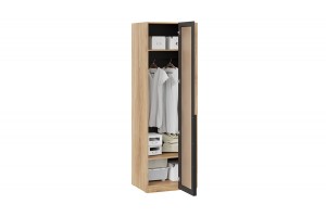 Шкаф угловой Порто (580) с 1 дверью со стеклом Яблоня Беллуно/Графит/Стекло сатин черное