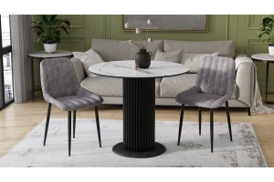 Стол обеденный Айрис Тип 1 Черный муар, Стекло глянцевое белый мрамор