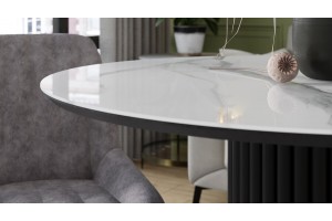 Стол обеденный Айрис Тип 1 Черный муар, Стекло глянцевое белый мрамор