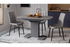 Стол обеденный раздвижной Хилтон Тип 2 Графит матовый, Стекло матовое серое