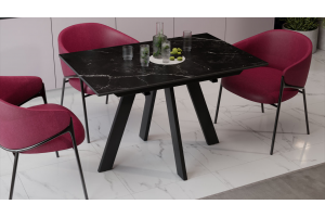 Стол обеденный раздвижной Бронкс Тип 1 Черный муар, Керамика матовая черный мрамор