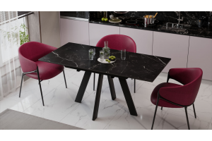 Стол обеденный раздвижной Бронкс Тип 1 Черный муар, Керамика матовая черный мрамор