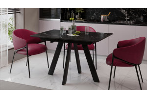 Стол обеденный раздвижной Бронкс Тип 1 Черный муар, Керамика матовая белый мрамор