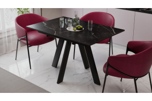 Стол обеденный раздвижной Бронкс Тип 1 Черный муар, Керамика матовая белый мрамор