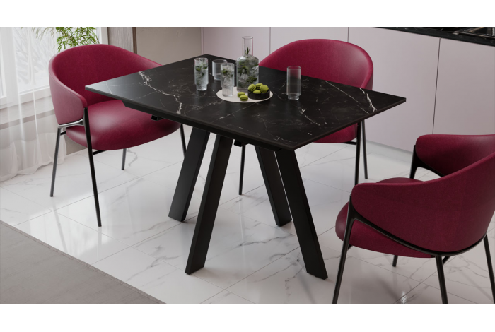 Стол обеденный раздвижной «Бронкс» Тип 1 Черный муар, Керамика матовая белый мрамор