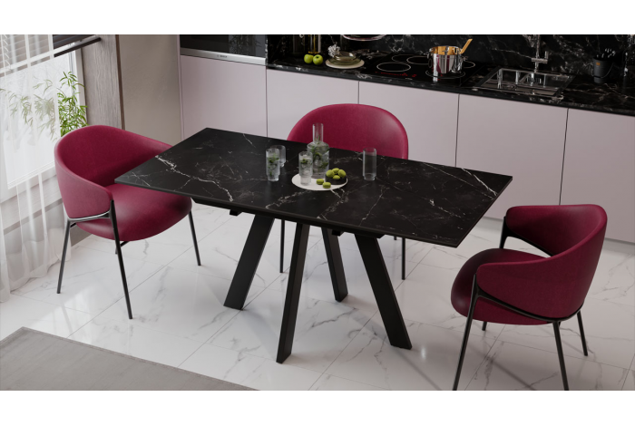 Стол обеденный раздвижной «Бронкс» Тип 1 Черный муар, Керамика матовая белый мрамор