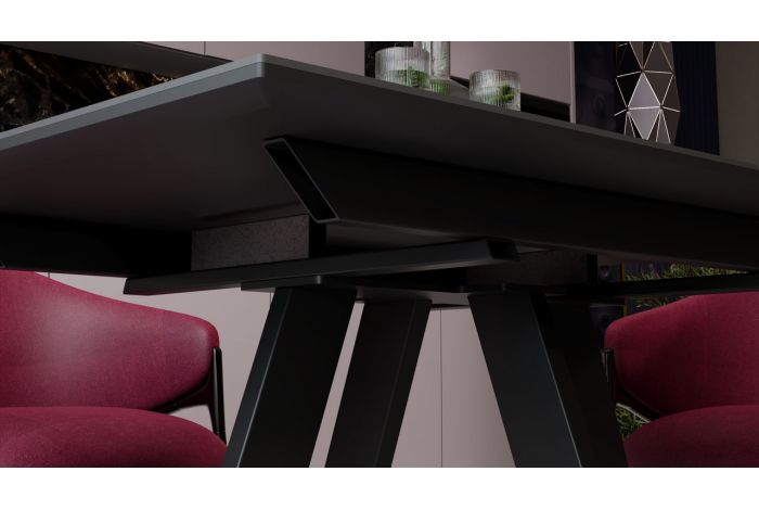 Стол обеденный раздвижной «Бронкс» Тип 1 Черный муар, Керамика матовая белый мрамор