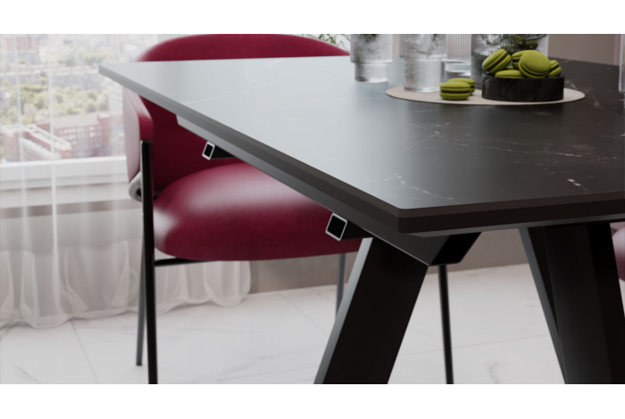 Стол обеденный раздвижной «Бронкс» Тип 1 Черный муар, Керамика матовая белый мрамор