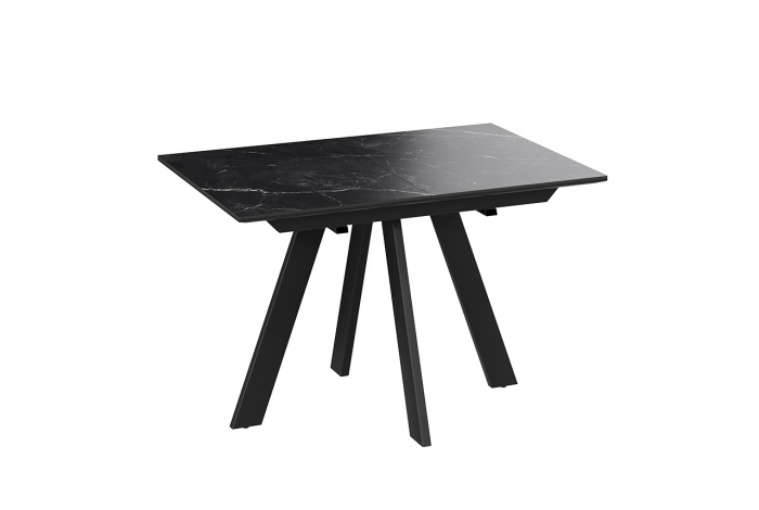Стол обеденный раздвижной «Бронкс» Тип 1 Черный муар, Керамика матовая белый мрамор