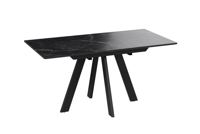 Стол обеденный раздвижной «Бронкс» Тип 1 Черный муар, Керамика матовая белый мрамор