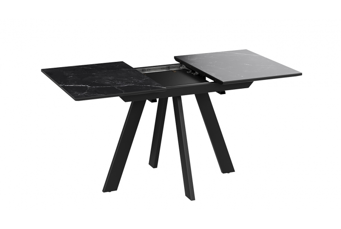 Стол обеденный раздвижной «Бронкс» Тип 1 Черный муар, Керамика матовая белый мрамор