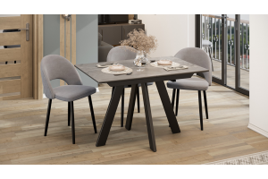 Стол обеденный раздвижной Бронкс Тип 1 Черный муар, Керамика матовая серый мрамор