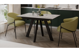 Стол обеденный раздвижной Бронкс Тип 1 Черный муар, Керамика матовая серый мрамор