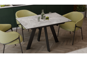 Стол обеденный раздвижной Бронкс Тип 1 Черный муар, Керамика матовая серый мрамор