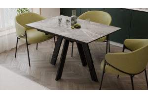 Стол обеденный раздвижной Бронкс Тип 1 Черный муар, Керамика матовая серый мрамор