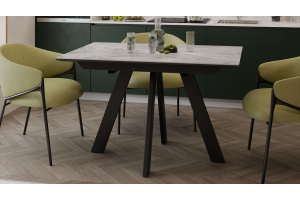 Стол обеденный раздвижной Бронкс Тип 1 Черный муар, Керамика матовая серый мрамор