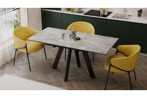 Стол обеденный раздвижной Бронкс Тип 1 Черный муар, Керамика матовая серый мрамор