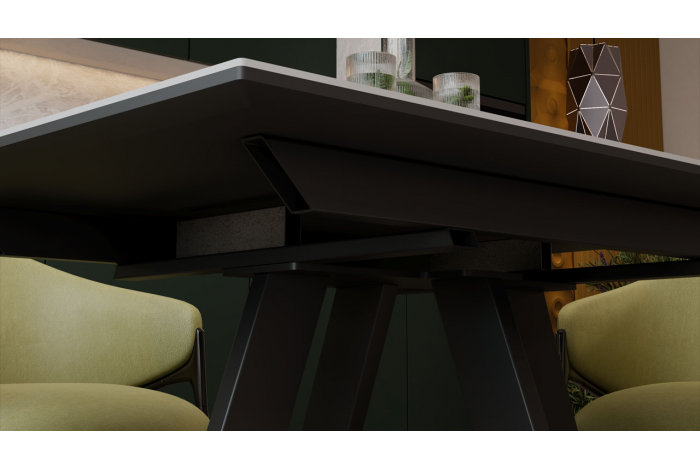 Стол обеденный раздвижной «Бронкс» Тип 1 Черный муар, Керамика матовая серый мрамор