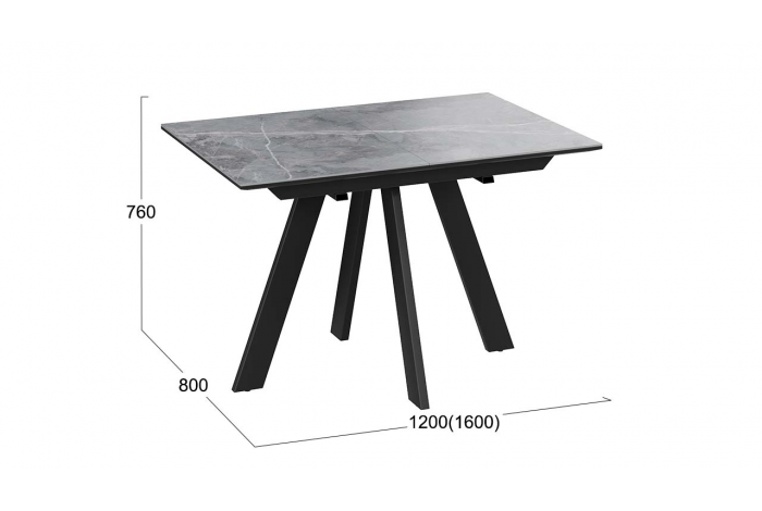 Стол обеденный раздвижной «Бронкс» Тип 1 Черный муар, Керамика матовая серый мрамор