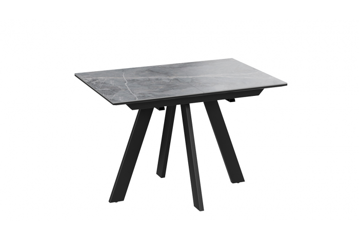 Стол обеденный раздвижной «Бронкс» Тип 1 Черный муар, Керамика матовая серый мрамор