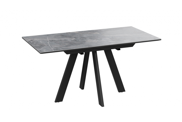 Стол обеденный раздвижной «Бронкс» Тип 1 Черный муар, Керамика матовая серый мрамор